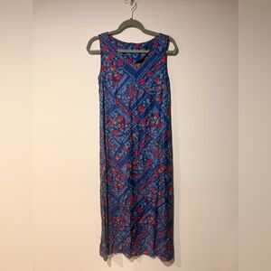 Elegant Blue and Red Floral Maxi Dress